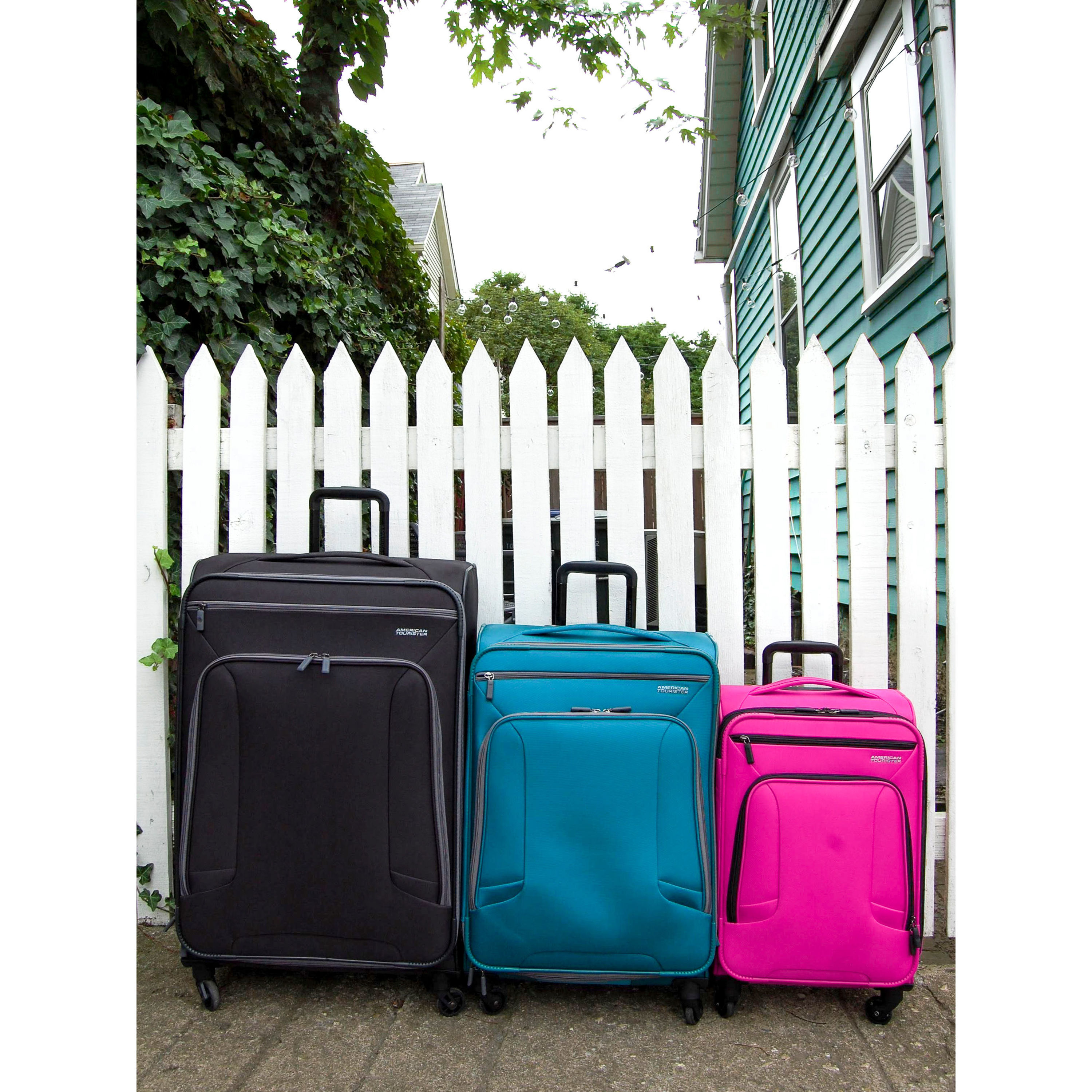 American Tourister 4 Kix Expandable Softside Luggage with Spinner Wheels, Black