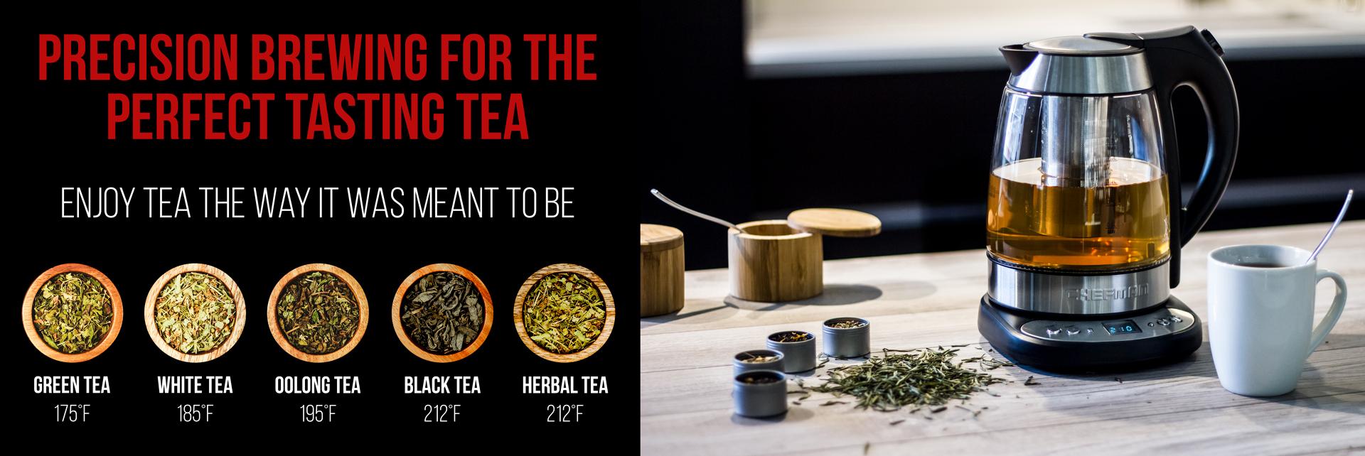 Chefman Electric Glass Digital Tea Kettle with FREE Tea Infuser, 360 Degree Swivel