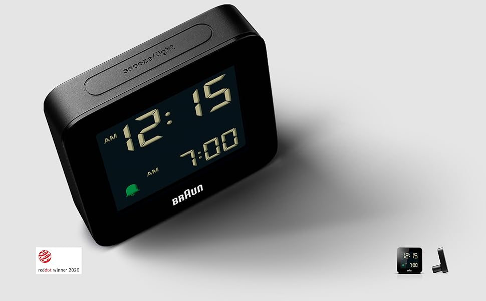 Braun Digital Alarm Clock with Snooze, Negative LCD Display, Quick Set