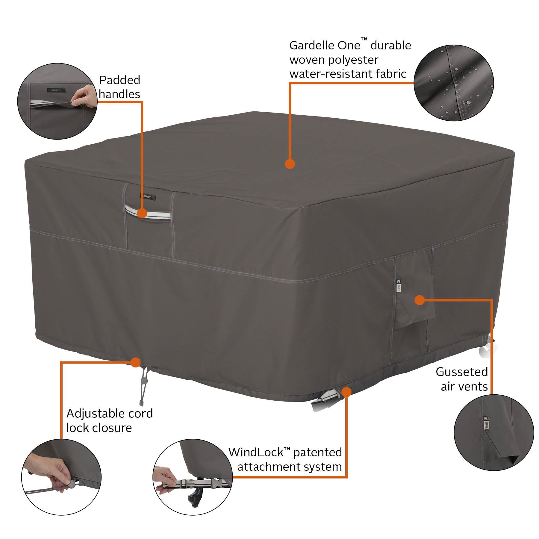 Classic Accessories Ravenna Square Fire Pit Table CoverPremium Outdoor