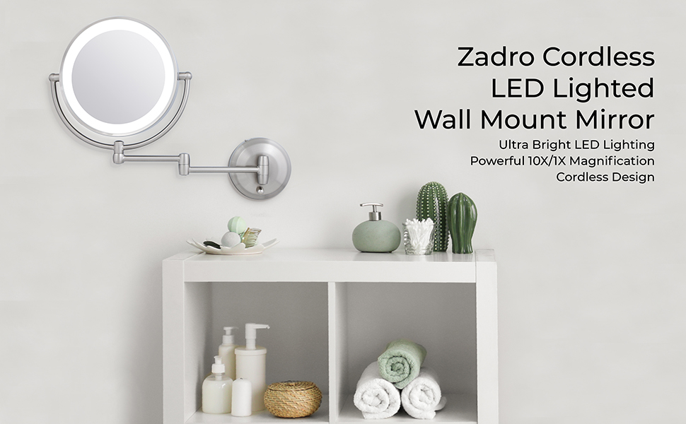 Zadro 11" LED Wall Mounted Makeup Mirror 10X/1X Shaving