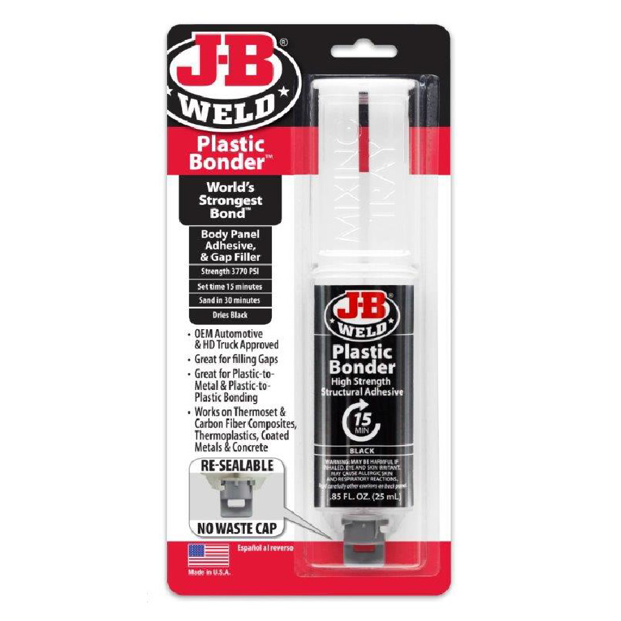 J-B Weld 50139 Plastic Bonder Body Panel Adhesive and Gap Filler Syringe - Black - 25 ml