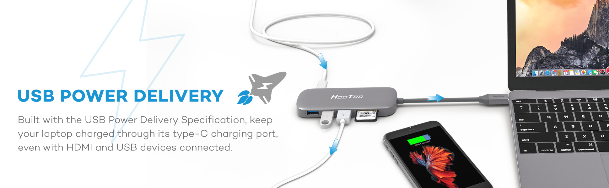 USB C Hub, HooToo USB C Adapter/Charger USB C to USB 3.1