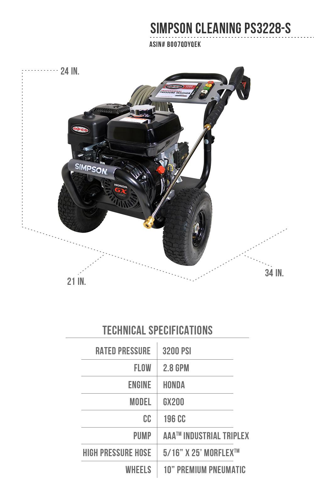 SIMPSON Cleaning PS3228S 3200 PSI at 2.8 GPM Gas Pressure Washer