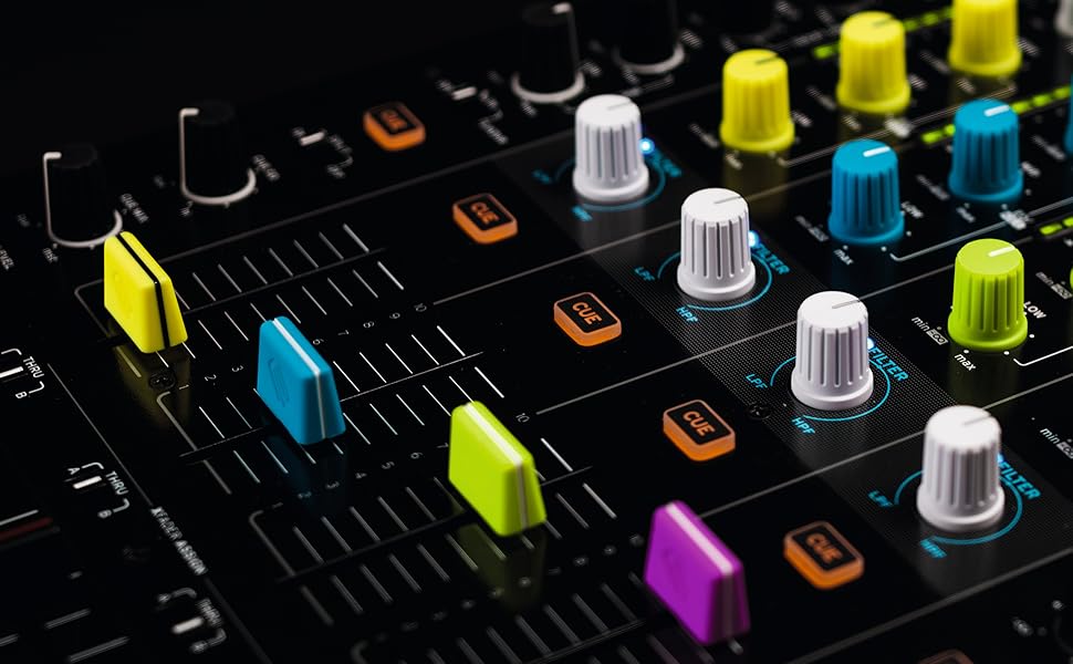 Reloop Fader Cap Set white 5 tapones de fader, Recubrimiento de goma para un agarre firme