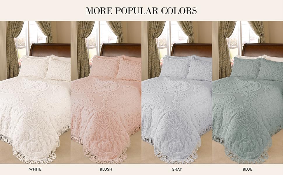 Beatrice Home Fashions Medallion Chenille Bedspread, Queen, Ivory