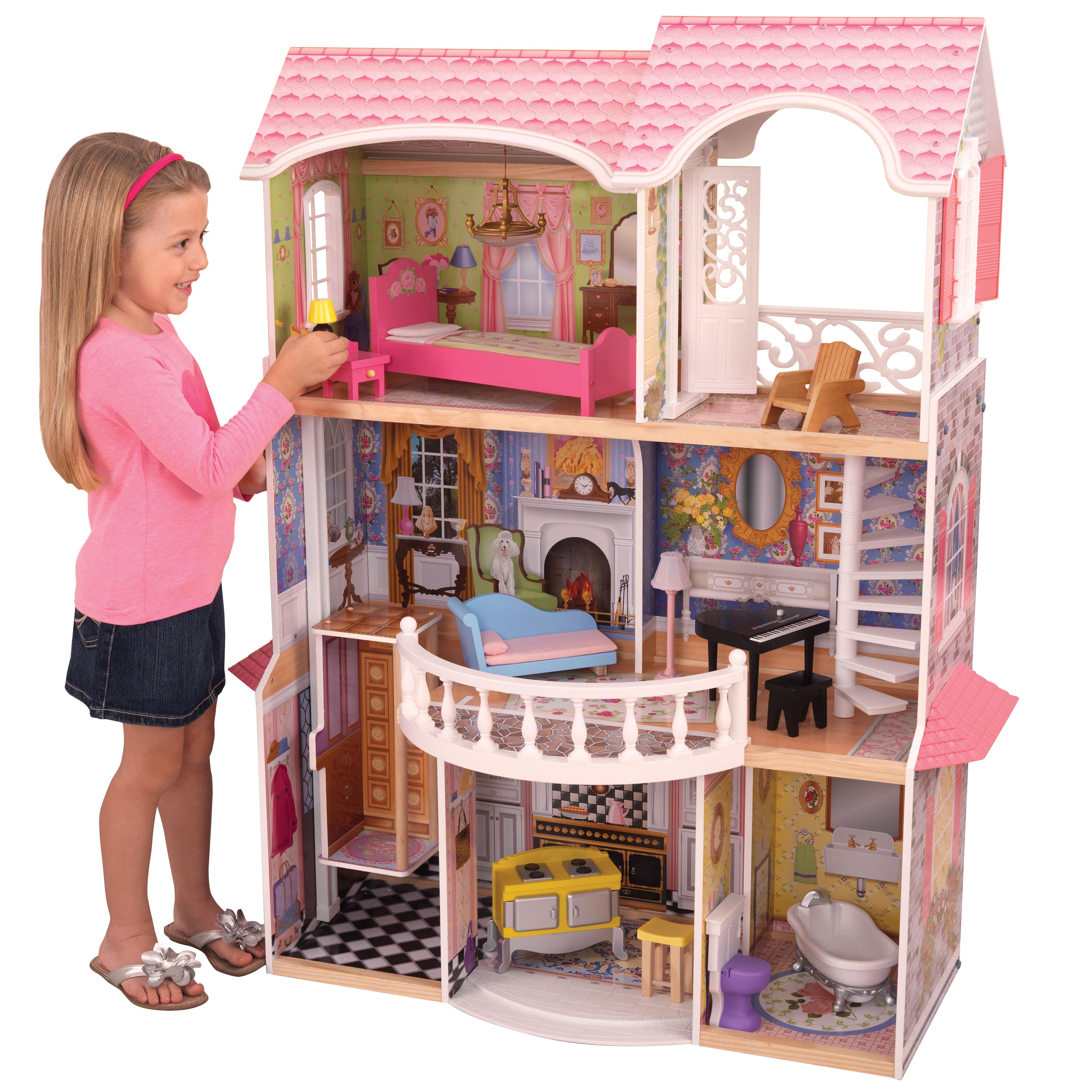 Kidkraft 65907 Casa delle Bambole in Legno Magnolia Mansion per Bambole di 30 Cm con 13