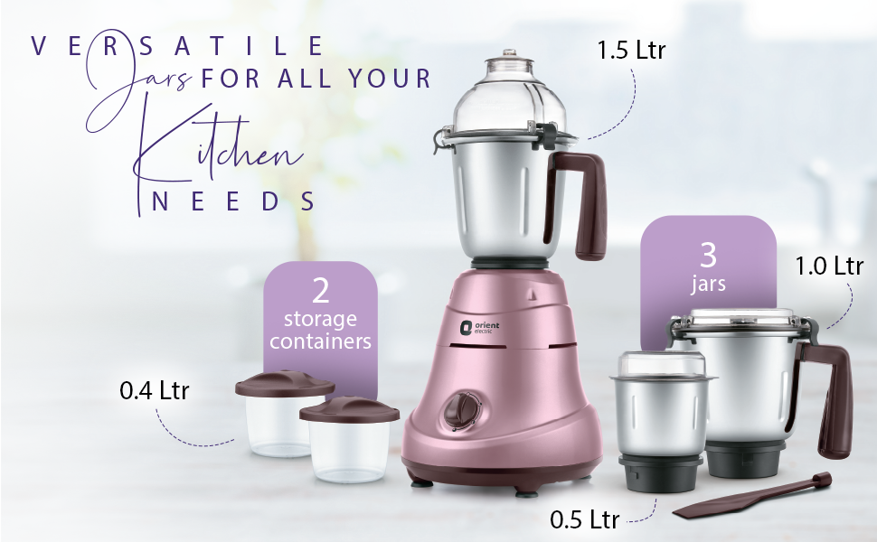 Buy Orient Electric 750W Mixer Grinder with 3 Jars, Metallic Pink