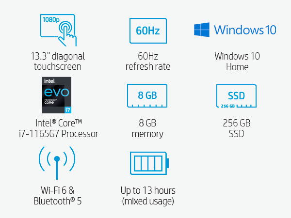 specifications specs 13.3 large big refresh rate 60 hertz hz windows 10 home intel core i7 10th 11th