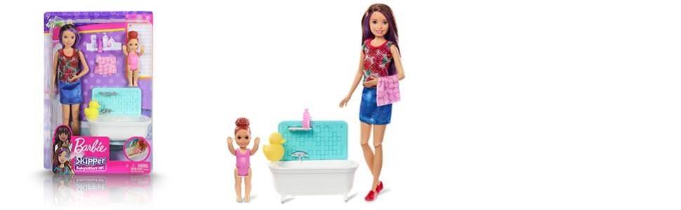 Barbie Bambola Skipper Babysitter con Vasca da Bagno, Bambina che Muove le Braccia e Accessori