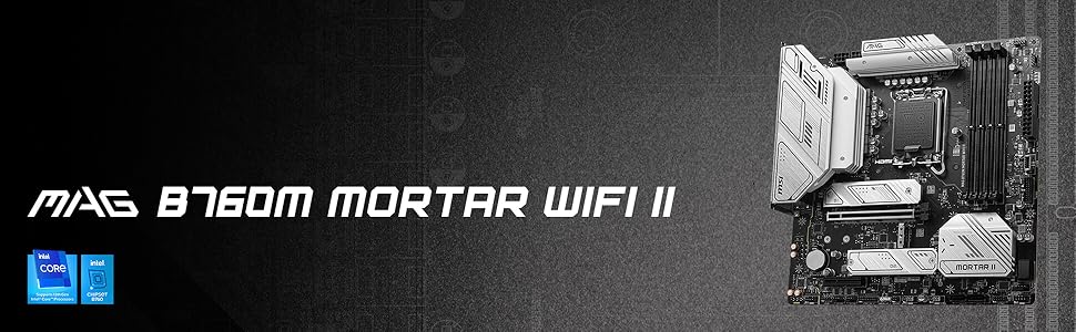 MSI MAG B760M Mortar WiFi II Motherboard, mATX - Unterstützt Intel Core  Prozessoren der 12., 13. und 14. Generation, LGA 1700, DDR5 7800+MHz/OC, 1x  PCIe 5.0 x16, 3 x M.2 Gen4, 2.5G