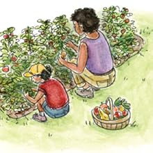 A woman and her daughter harvest vegetables from their garden
