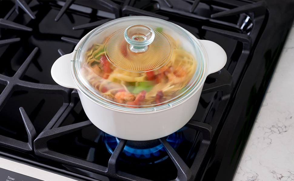 Corningware Stovetop Pyroceram Round Covered Casserole, Glass Lid, Just
