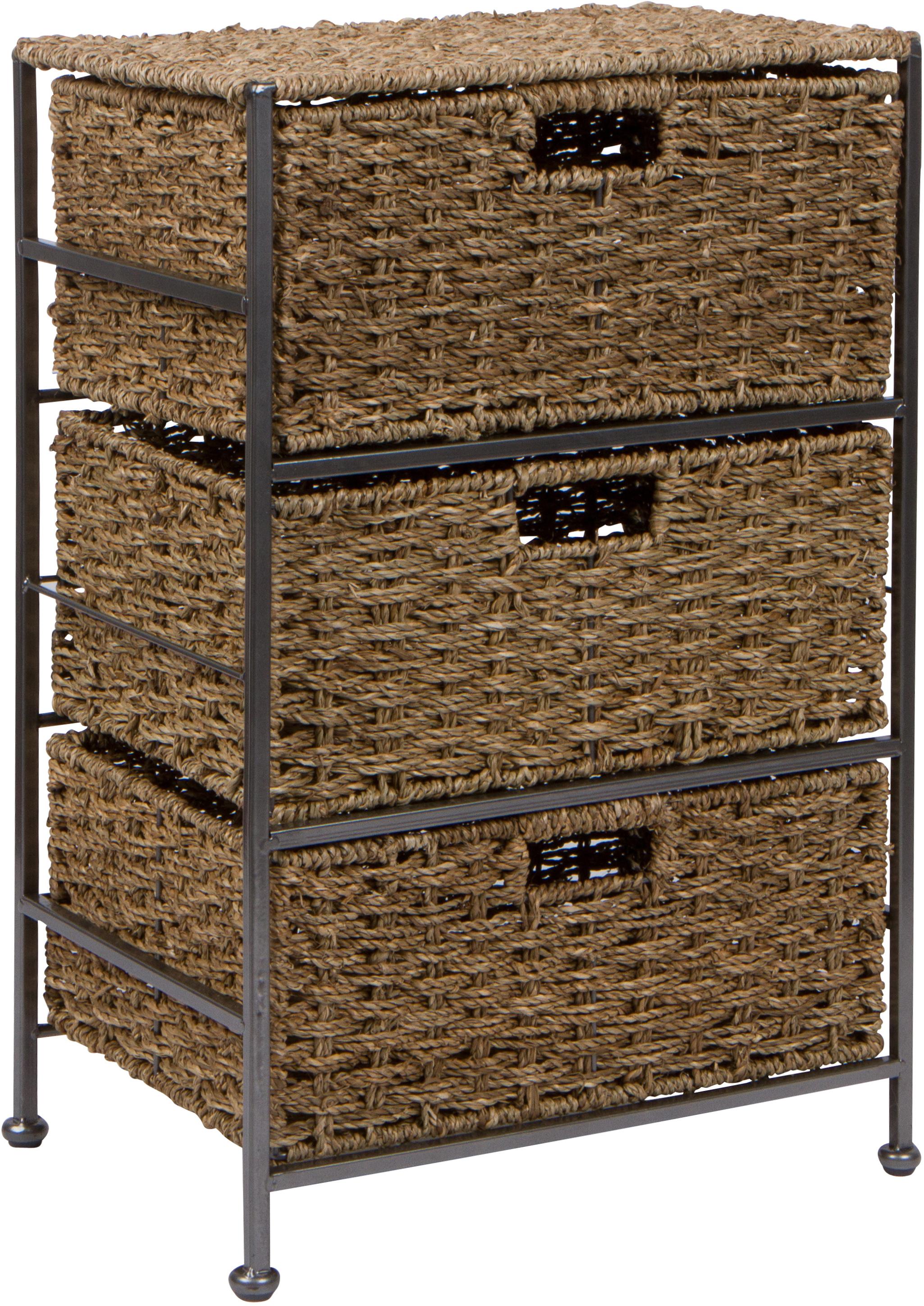 24 Seagrass And Metal 3 Drawer Storage Chest Side Table By