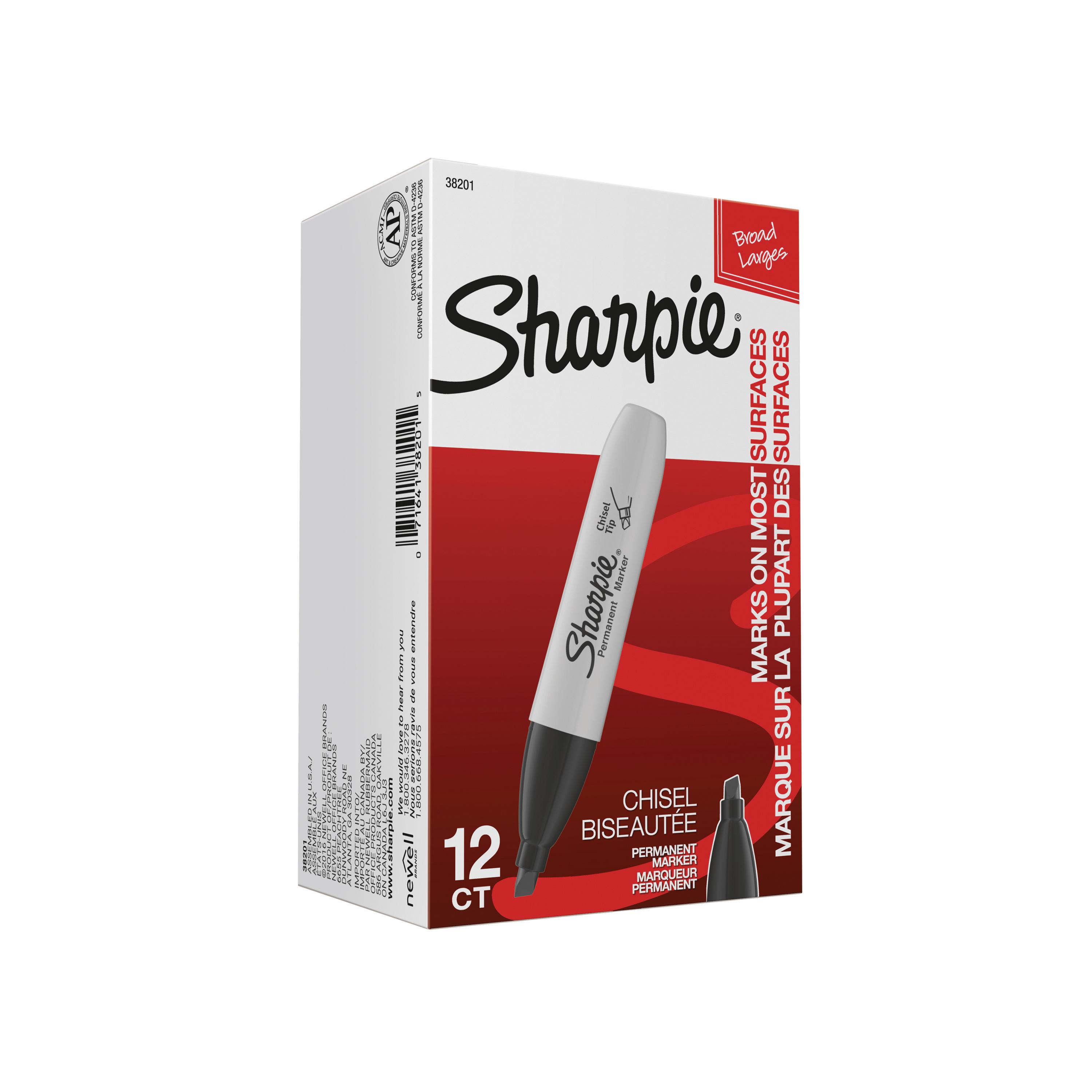 Sharpie 38201 Permanent Markers, Chisel Tip, Black, 12