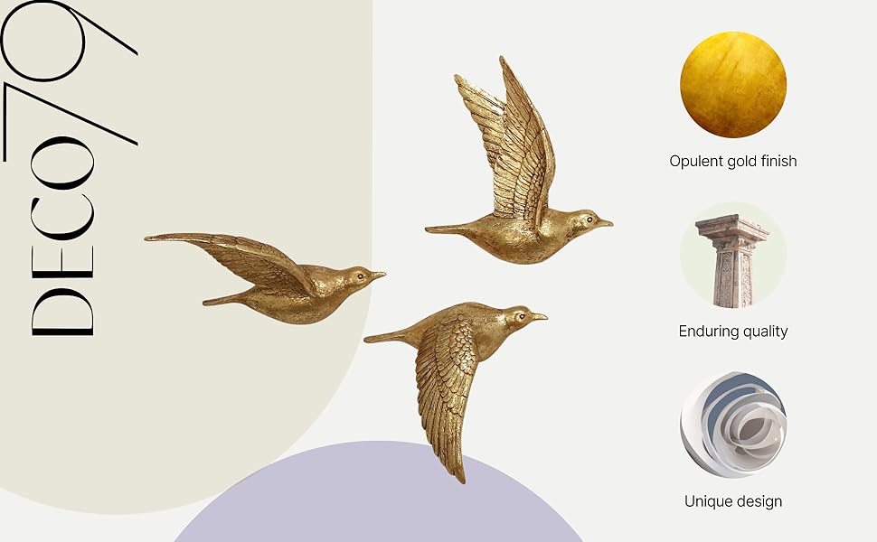 Deco 79 Polystone Bird Metallic 3D Sculpted Floating Wall