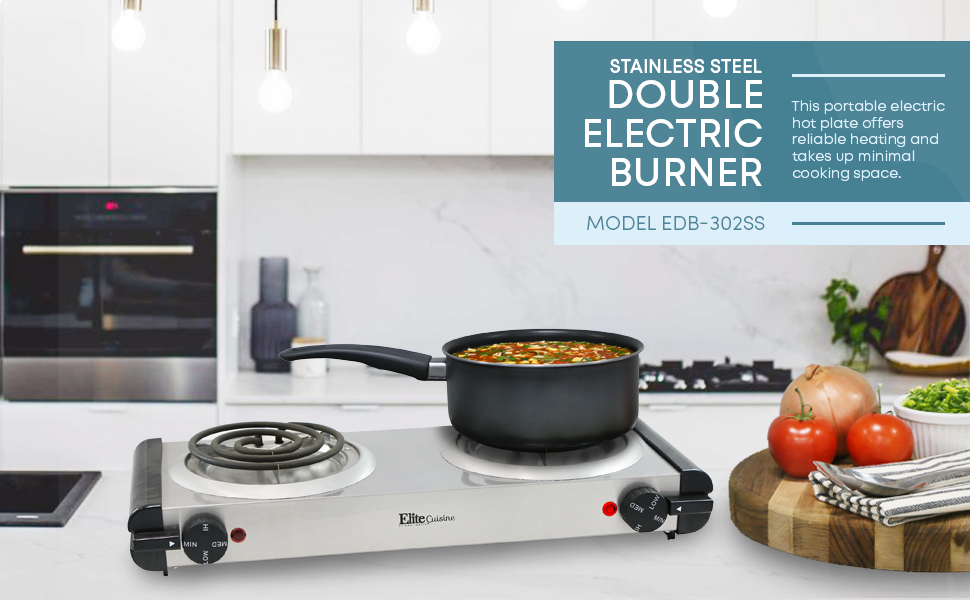 Elite Cuisine EDB302SS MaxiMatic Electric Double Buffet Burner with