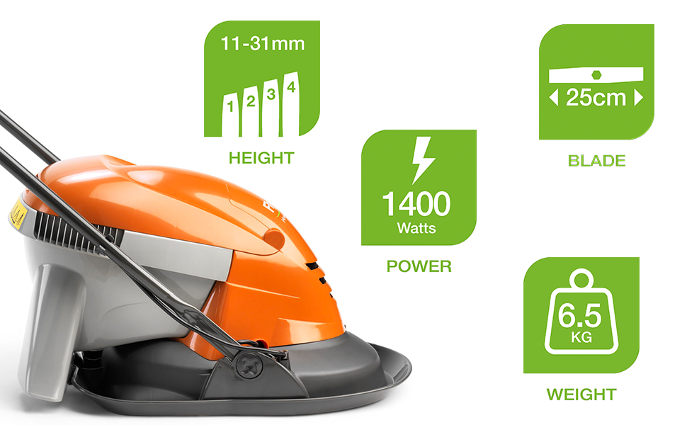 Flymo Hover Vac 250 Electric Hover Collect Lawn Mower 1400W, 25cm