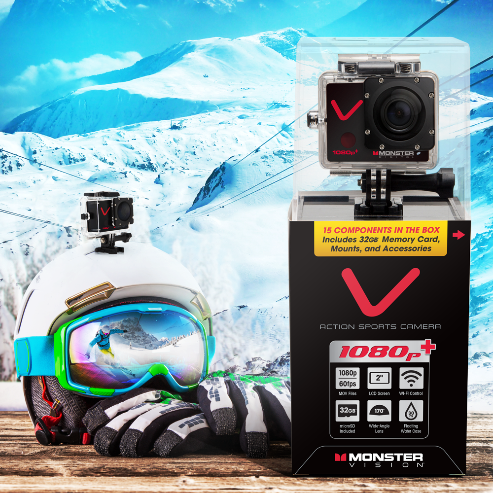 Monster Vision 1080p+ 60fps Sports Action Camera Kit [Ready to Record