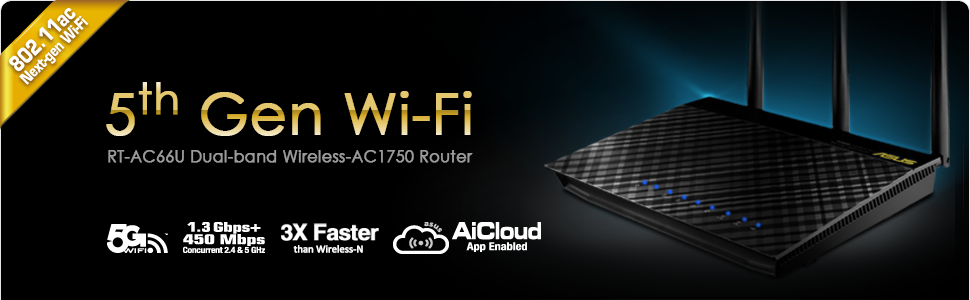 Asus RT-AC66U 802.11ac Dual-Band Wireless-AC1750 Gigabit Router