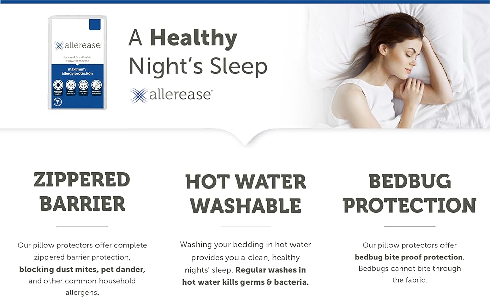 AllerEase Maximum Allergy Lot de 4 protègeoreillers Standard/Queen