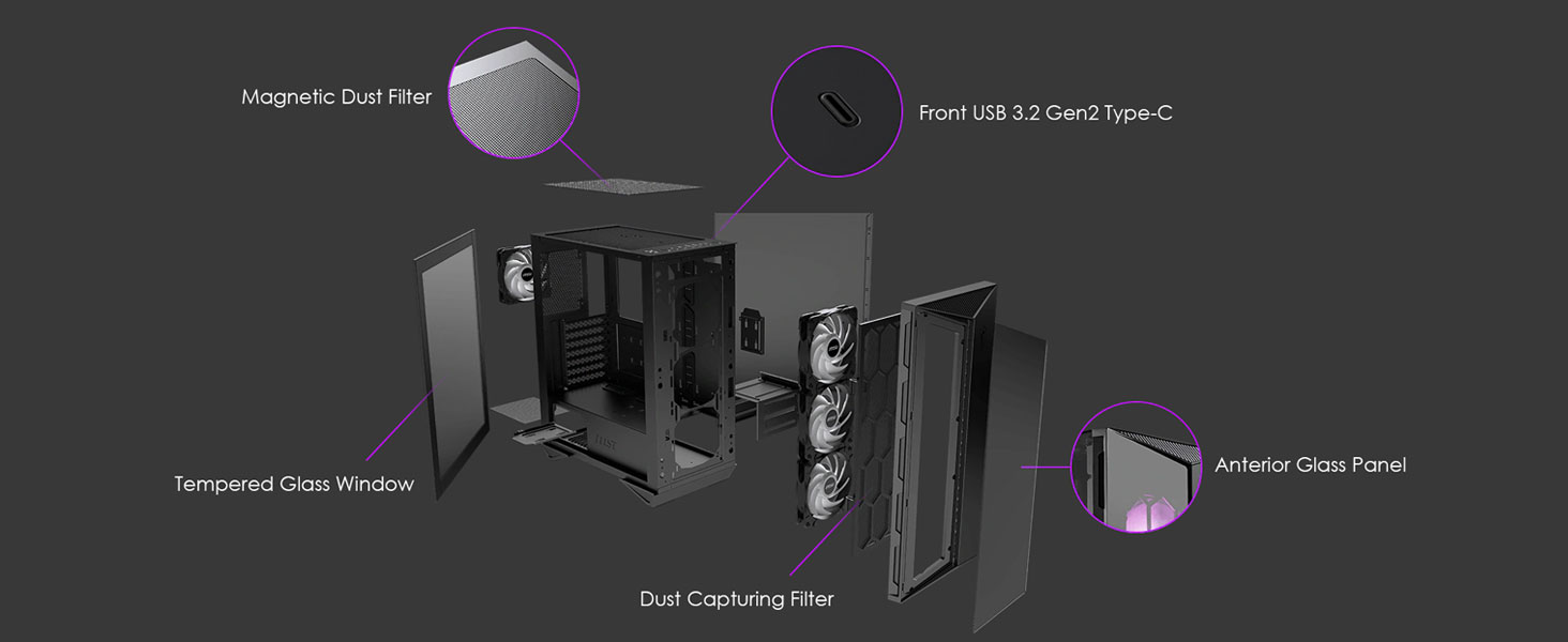 msi mpg gungnir 110r tempered glass gaming case chassis