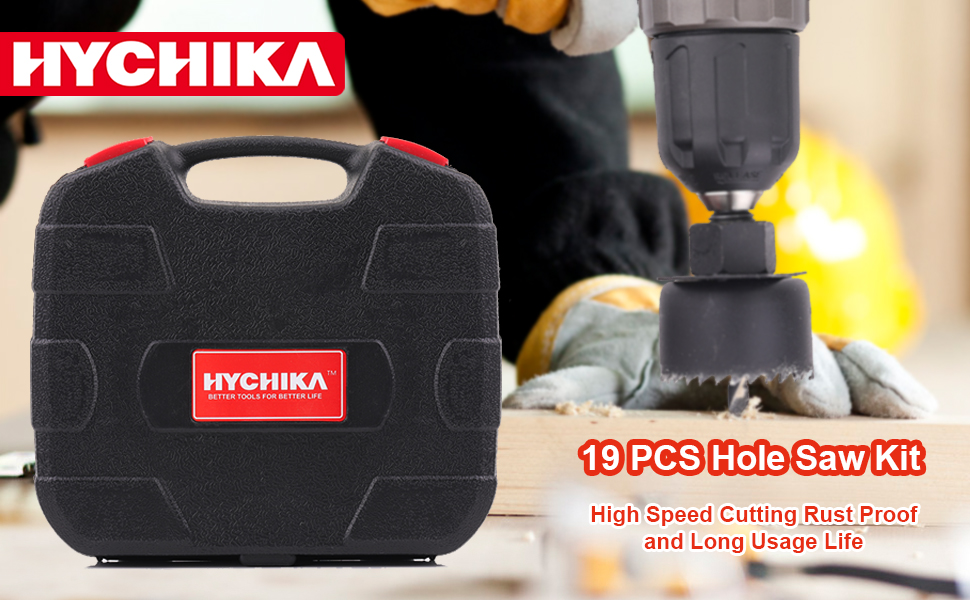 Hole Saw Set HYCHIKA 19 Pcs Hole Saw Kit with 13Pcs Saw Blades, 2