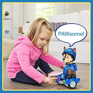 Kid presses light button. Chase says: Pawsome!