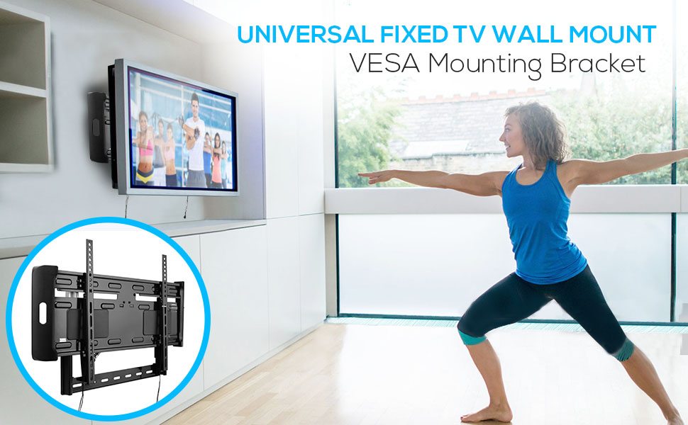 Universal Fixed TV Wall Mount - Slim Quick Install VESA Mounting Bracket for TV Monitor