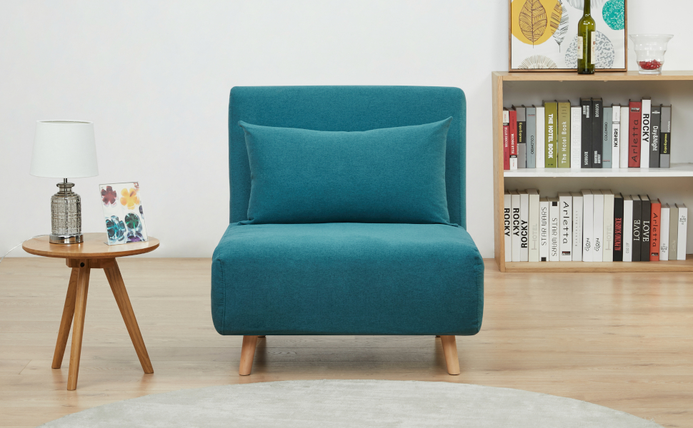 GIA TriFold Sofa Bed, with Pillow, Peacock Blue Amazon.ca Home