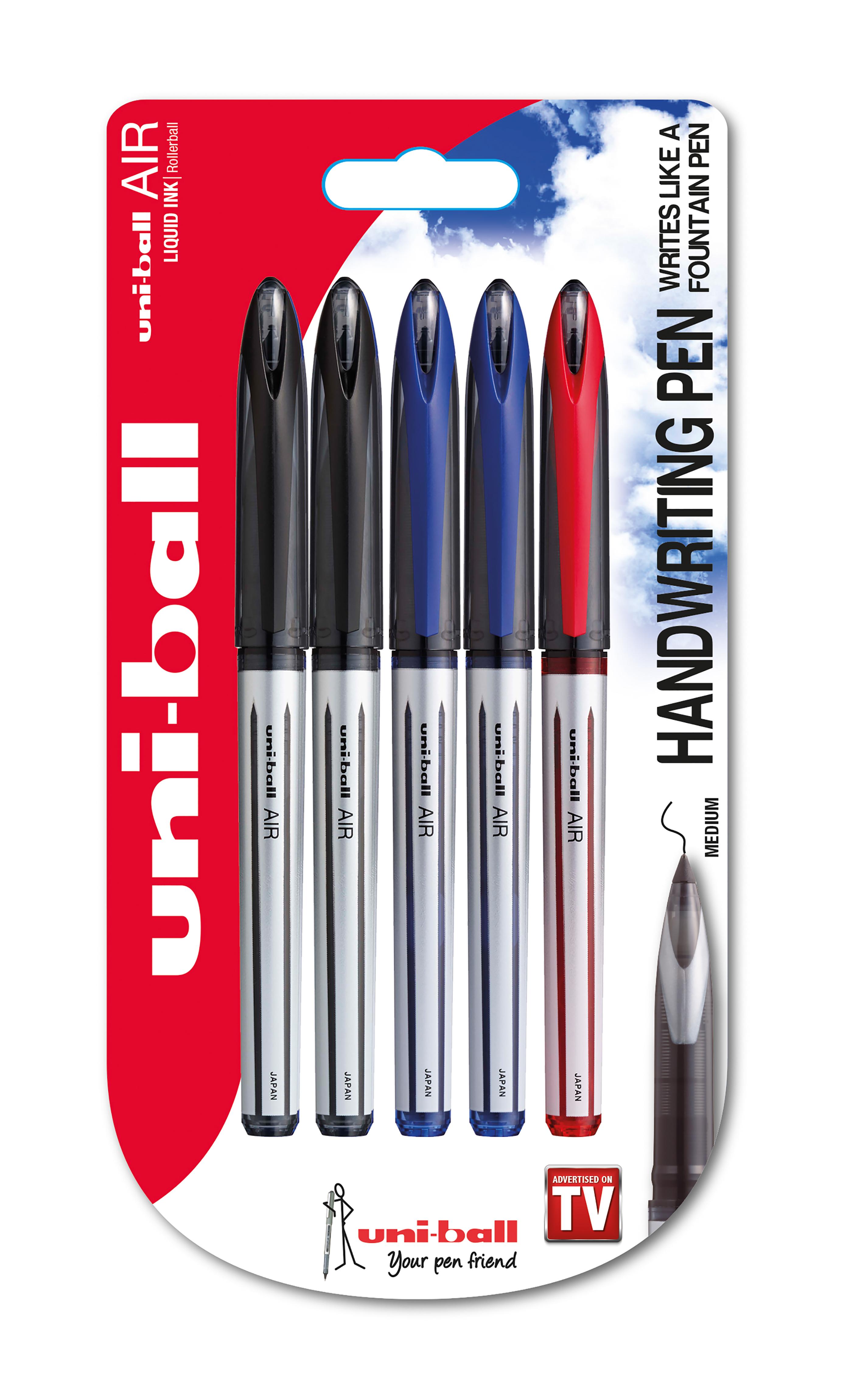 UniBall UBA188L Fountain Pen Tip 0.7mm Air Rollerball Pens, Assorted Gel (Black/Red/Blue