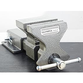 Olympia Tools 38-652 Hitch Vise, 6-Inch, lifestyle image on work bench.