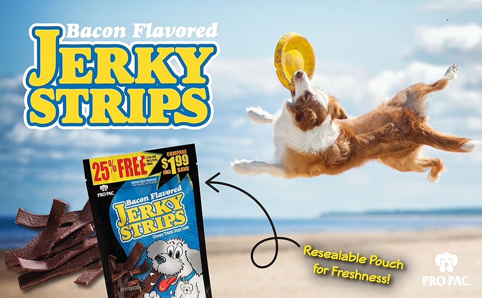 PRO PAC Bacon Flavored Jerky Strips Dog Treats, 7.2Ounce Bag Amazon