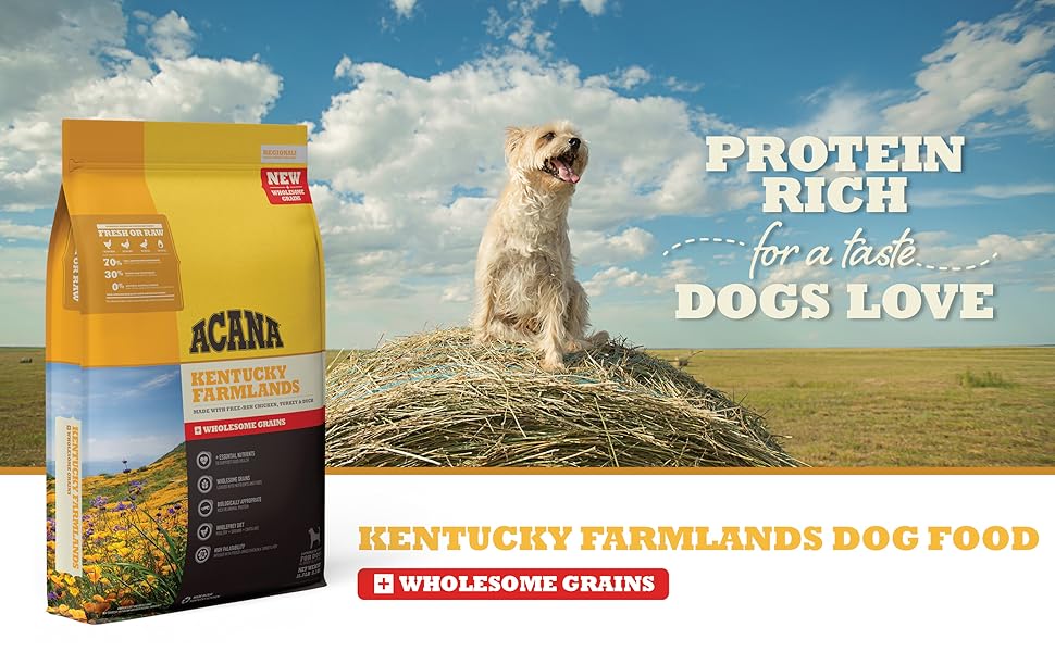 Amazon.com: Acana Wholesome Grains - Alimento seco para perros, Kentucky Farmlands y granos, pollo, pavo y pato, sin gluten, 4 libras : Productos para Animales