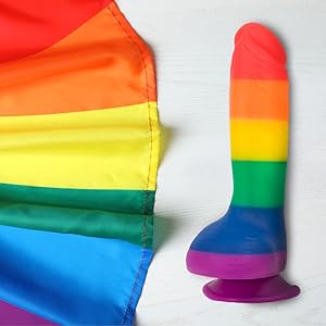 Pure Love 8 inch Rainbow Striped Silicone Dildo Suction Cup Pride Colors Adult Sex Toy Harness