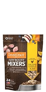 instinct raw boost mixers, dog food topper, freeze dried dog food, stella and chewy, stella & chewys