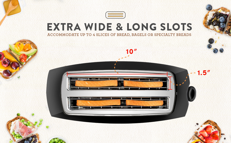 Elite Gourmet ECT4829B MaxiMatic 4 Slice Long Slot Toaster 6 Toast