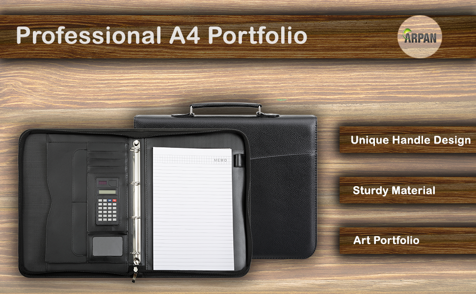 Arpan A4 Conference Folder with Handle Ringbinder Folio with Zipper