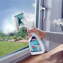 Window cleaning spray and window wiper in one.