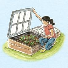 An illustration of a young girl examining a raised bed garden