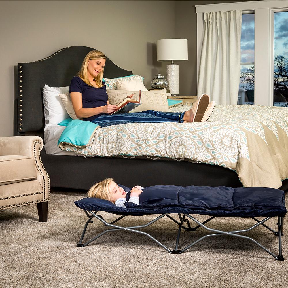 Regalo My Cot Portable Toddler Bed, Includes Sleeping Bag and Travel Case, Navy Baby