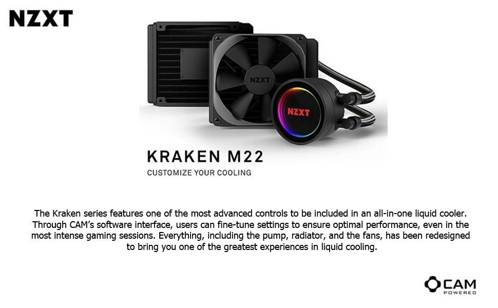 Nzxt Kraken M22 Cam Powered 120 Mm Rgb Aio Liquid Cooler With Aer P Radiator Optimized Fan Amazon In Computers Accessories