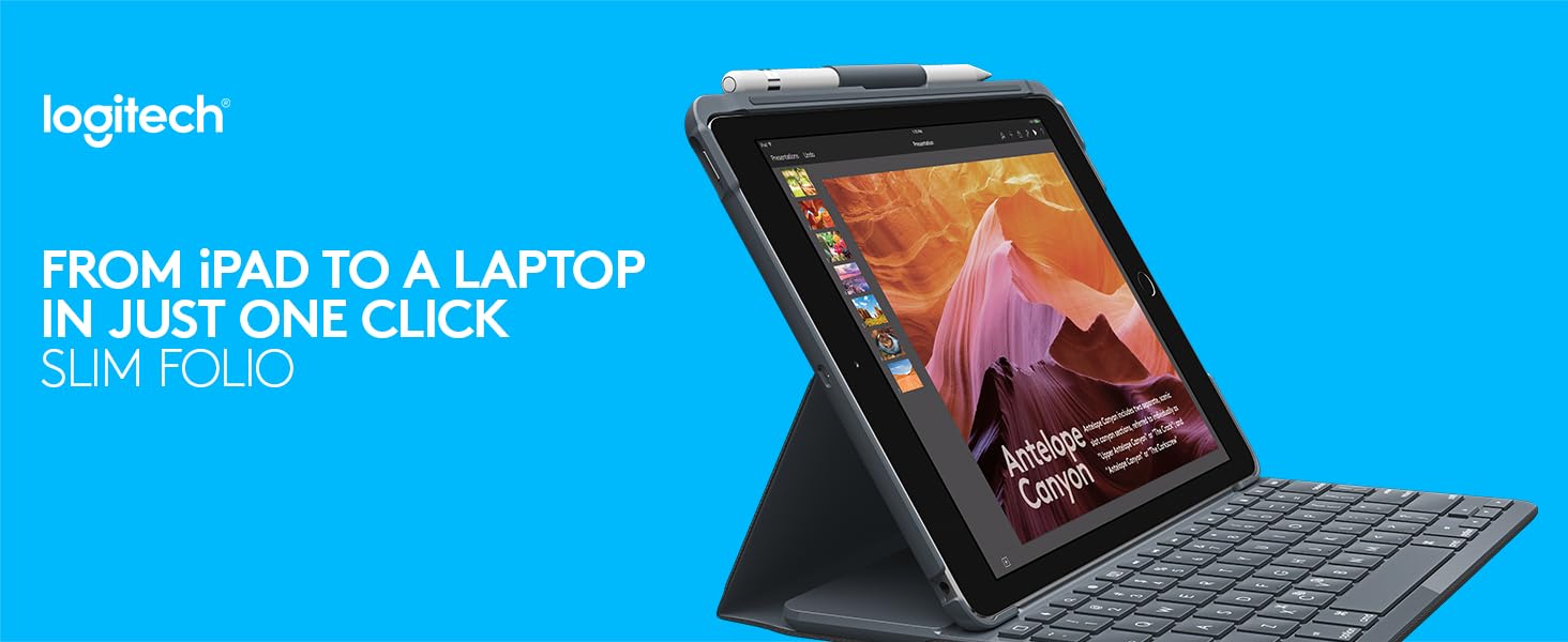 Logitech Slim Folio iPad Case with Wireless Bluetooth Keyboard, iPad 5th & 6th Generation
