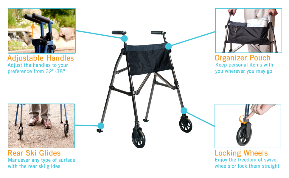 Stander EZ FoldNGo Walker, Lightweight Folding 2 Wheeled