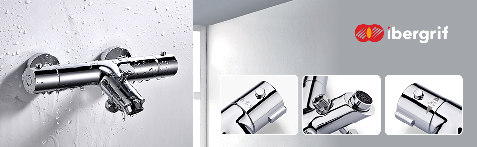 Ibergrif M21806 Grifo Termostático para Bañera y Ducha, Termostato Pared, Cromo, Plata