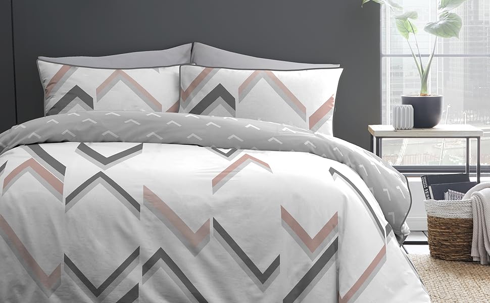 Appletree Style Fractured Lines 100 Cotton Duvet Cover Set Super King Bed Size In Blush Amazon Co Uk Home Kitchen