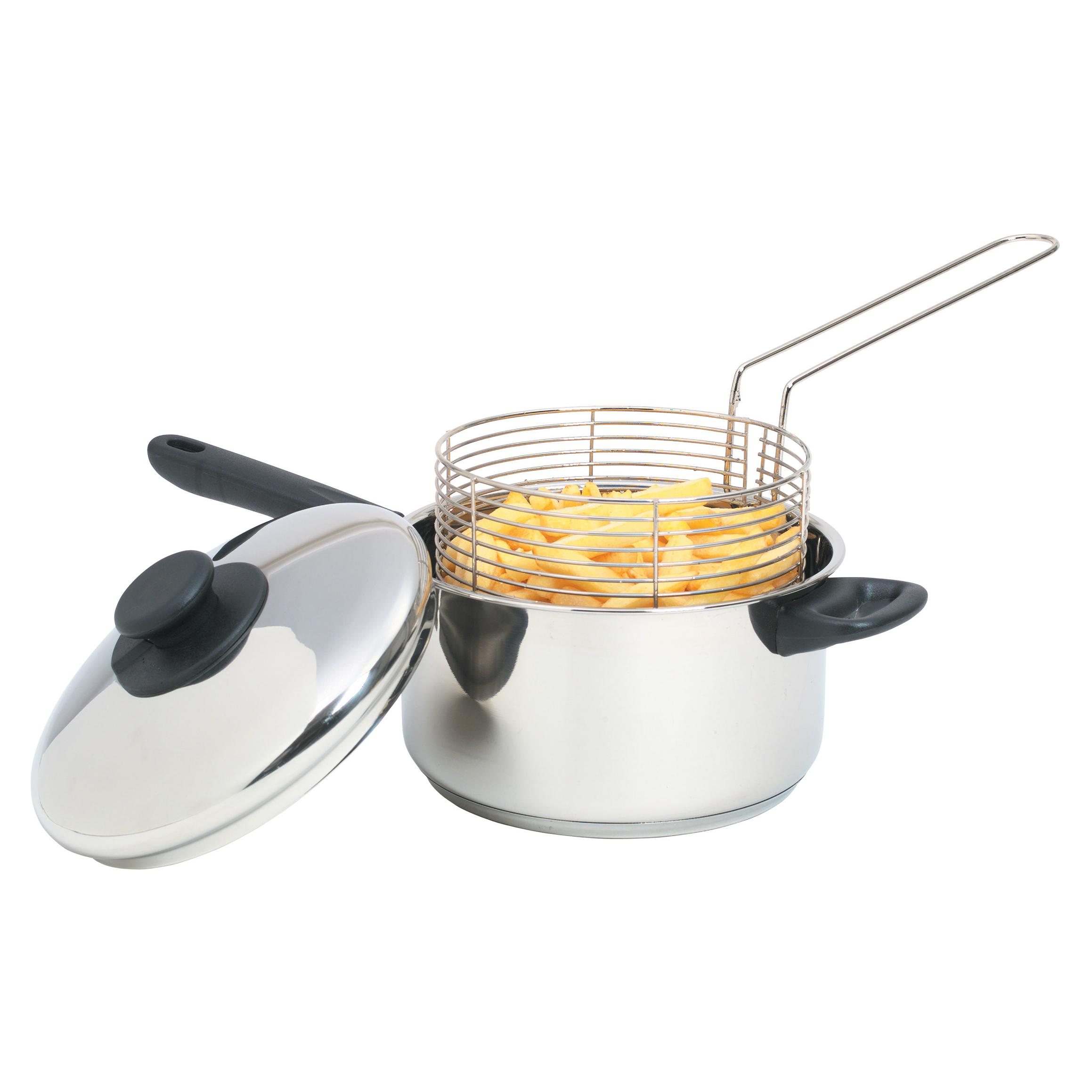 KitchenCraft Large Chip Pan with Basket and Lid, Induction Safe