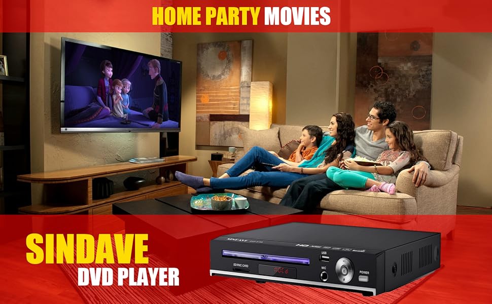 DVD Player, Sindave Compact DVD Players for TV Region Full HD Upscaling 1080p UpConverting DivX