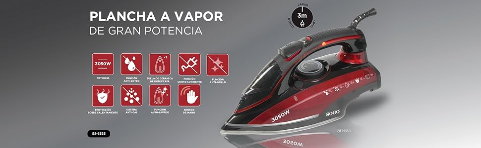 SOGO SS-6365 Plancha de Vapor, Sensor de Manos, Sistema AntiCal ...