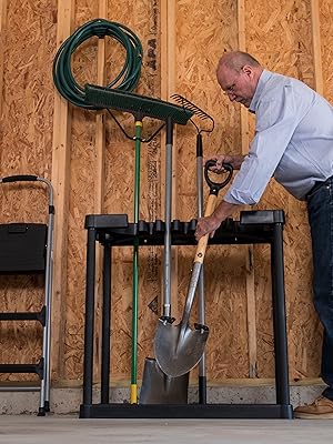 Amazon Com Keter Resin Garage And Tool Organizer Rack For Yard Home And Garden Storage Perfect To Store Up To 40 Rakes Shovels Mops And Brooms For Indoor Or Outdoor Organization Home